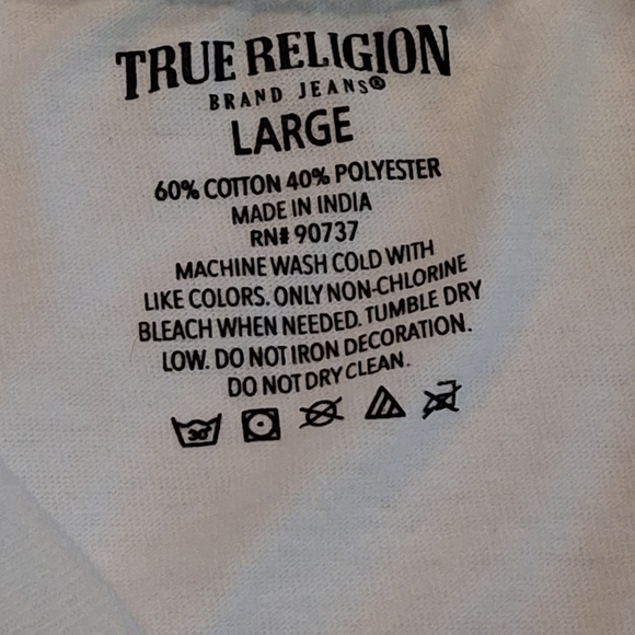 True Religion Women's White Short Sleeve V-Neck Tee Size L - Picture 6 of 6
